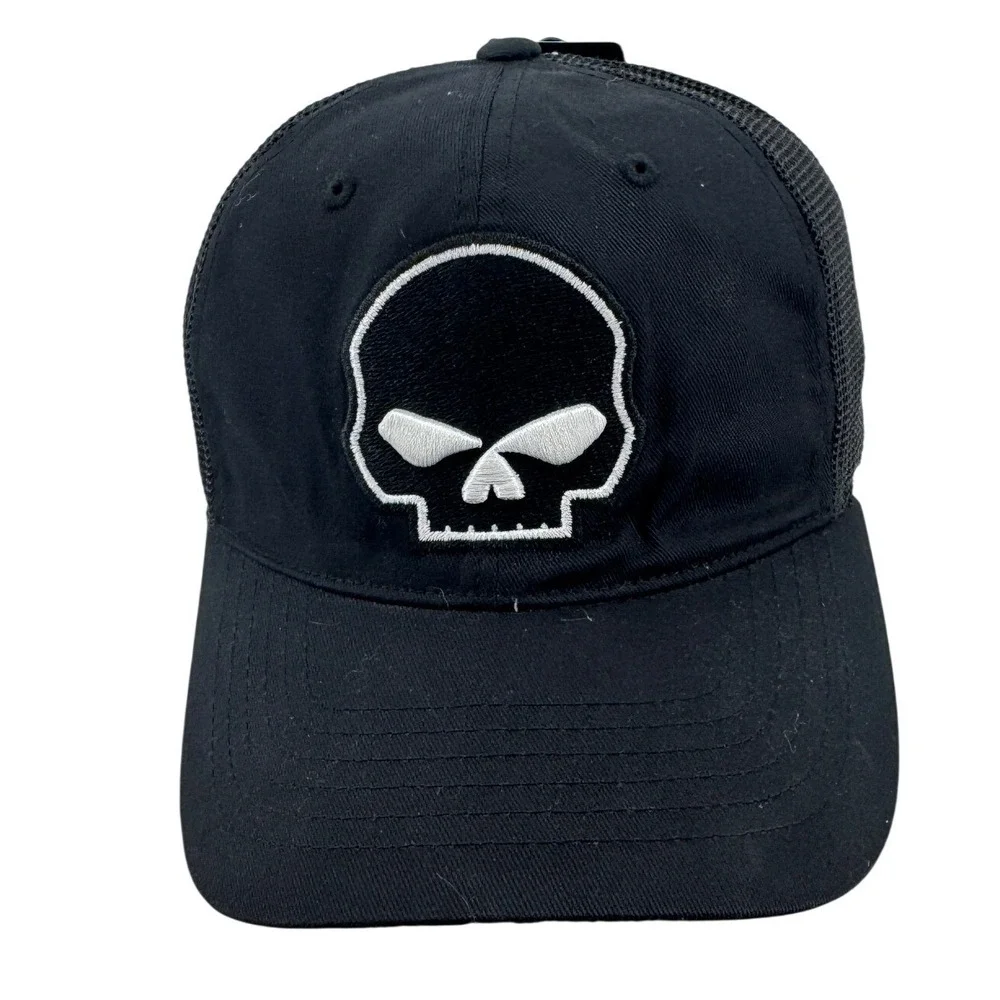 Harley-Davidson L Mens Willie G Skull Logo Curved Brim Mesh Trucker Cap Black